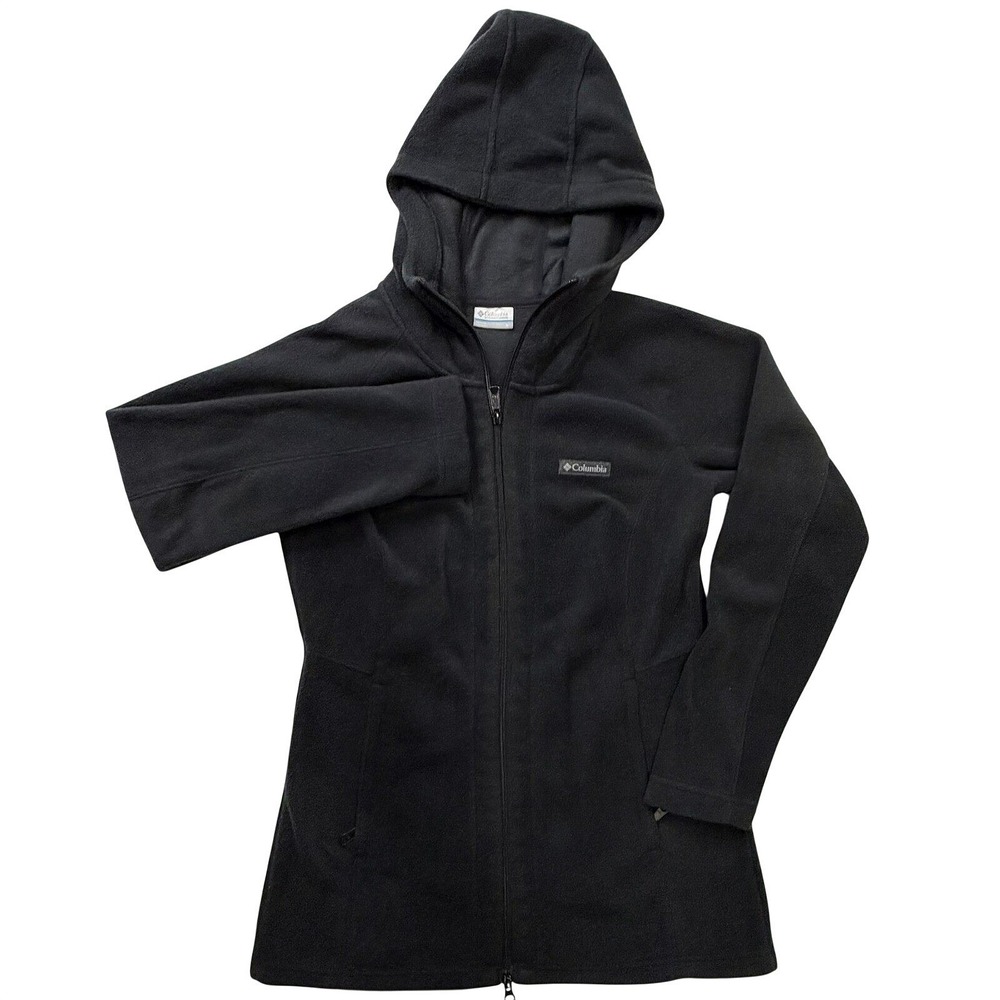 Columbia Womens Black Full Zip Fleece Hoodie Longline Jacket Small
